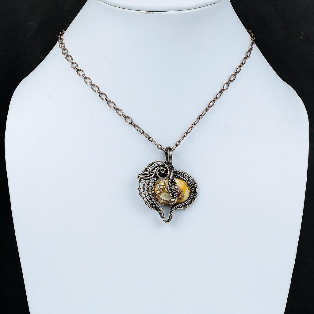 Подвеска из брекчиированного мукаита, обернутая медной проволокой, оригинальный драгоценный камень, ювелирное изделие последнего дизайна, кулон ручной работы из меди, подарок для мамы