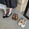 Leather Retro Small Leather Shoes Women's Bow Light Mouth Small Round Head Versatile One-word Buckle Belt Flat Bottom Versatile Mary Jane Shoes