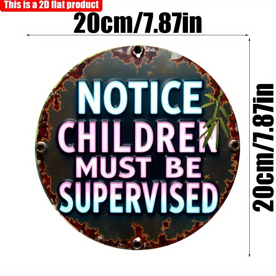 2D плоская 20*20 см 1 шт. предупреждение детям необходимо присматривать за детьми круглая табличка, розово-голубой градиент корродированный дизайн предупреждающая табличка, подходит для детского сада