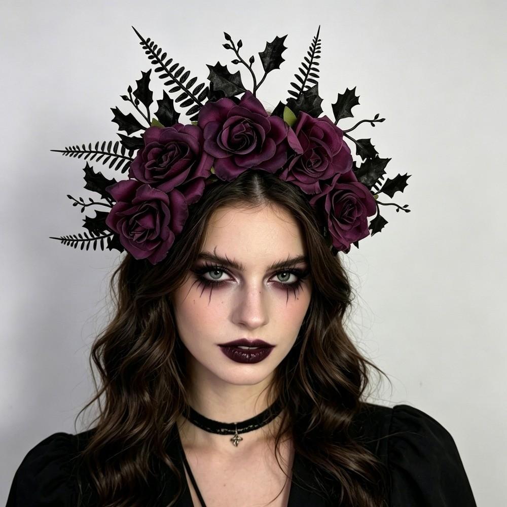 Simulated Halloween Rose Headband Vintage Crown Hair Hoop Unique Artificial Flower Headband Party