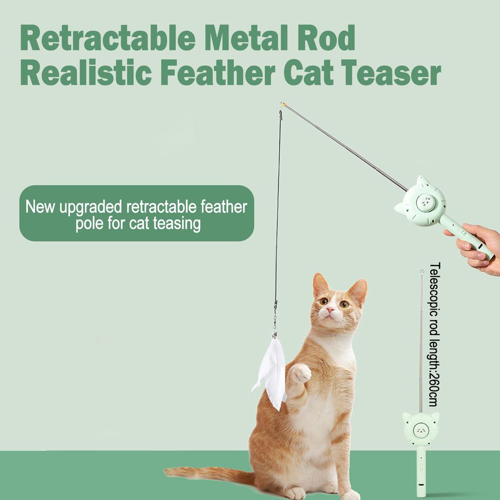 Cat Teaser Toys Laser Teaser Stick Feather Bell Pet Comb Cat Toys Retractable Teaser Stick