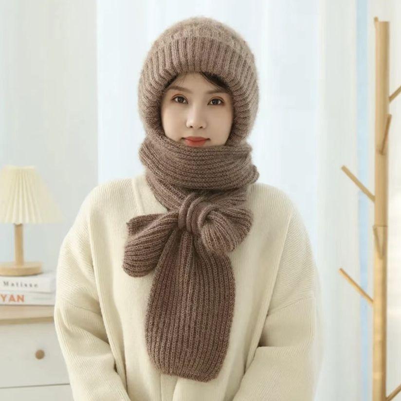 Winter Warm Knitted Thick Scarf Hats for Women Outdoor High Elastic Wind Hat