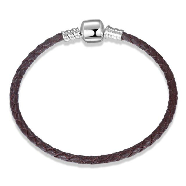 100 %Genuine Brown Leather Rope Bracelets 925 Sterling Silver Women Weave Snake Charms Chain Jewelry Rope Bracelets Diy