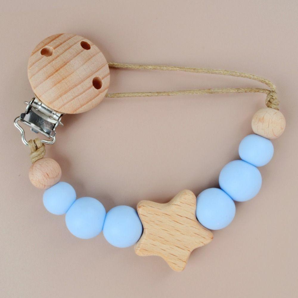 Star Pacifier Holder Clips Wood Baby Teether Toys Straps Anti-lost Baby Pacifier Chain  Toddler