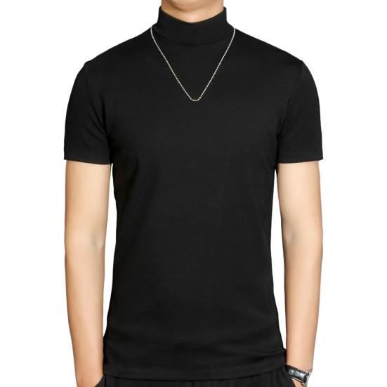 Мужская летняя футболка с короткими рукавами и высоким воротником в полоску, однотонный пуловер, облегающий мягкий дышащий деловой повседневный