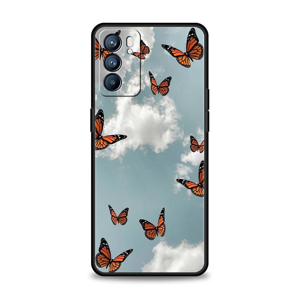 Butterfly Phone Case For Oppo Find X5 A54 A53 A52 A9 2020 A15 A95 A16 A76 A74 A12 Reno7 SE Reno6 Pro Plus 5G Soft Black Cover