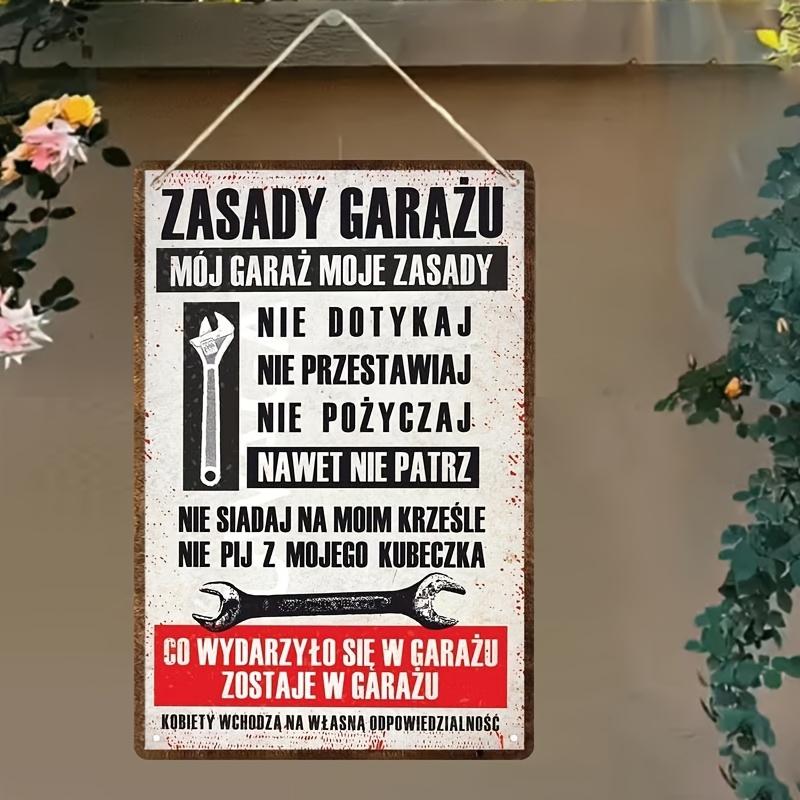 Vintage Metal Wall Sign Rustic Iron Garage Rules Plaque with Polish Text Wrench Graphic No TouchingBorrowingLoitering