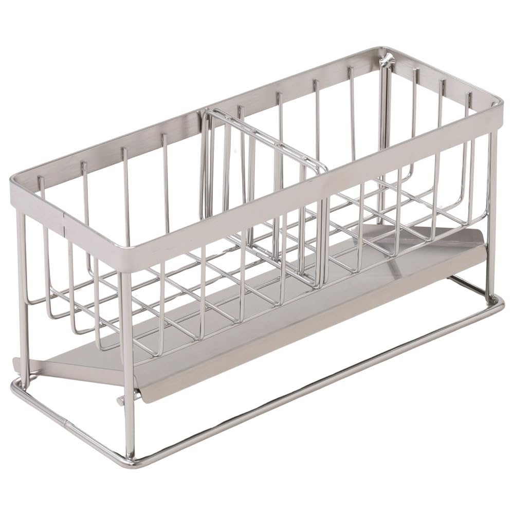 ПРЕДЛОЖИТЬ Подставка для губки с диагональным подносом для стока воды из нержавеющей стали с разделителями Держатель для губки Подставка для губки Подставка для моющего средства Держатель для губки Кухонная мойка