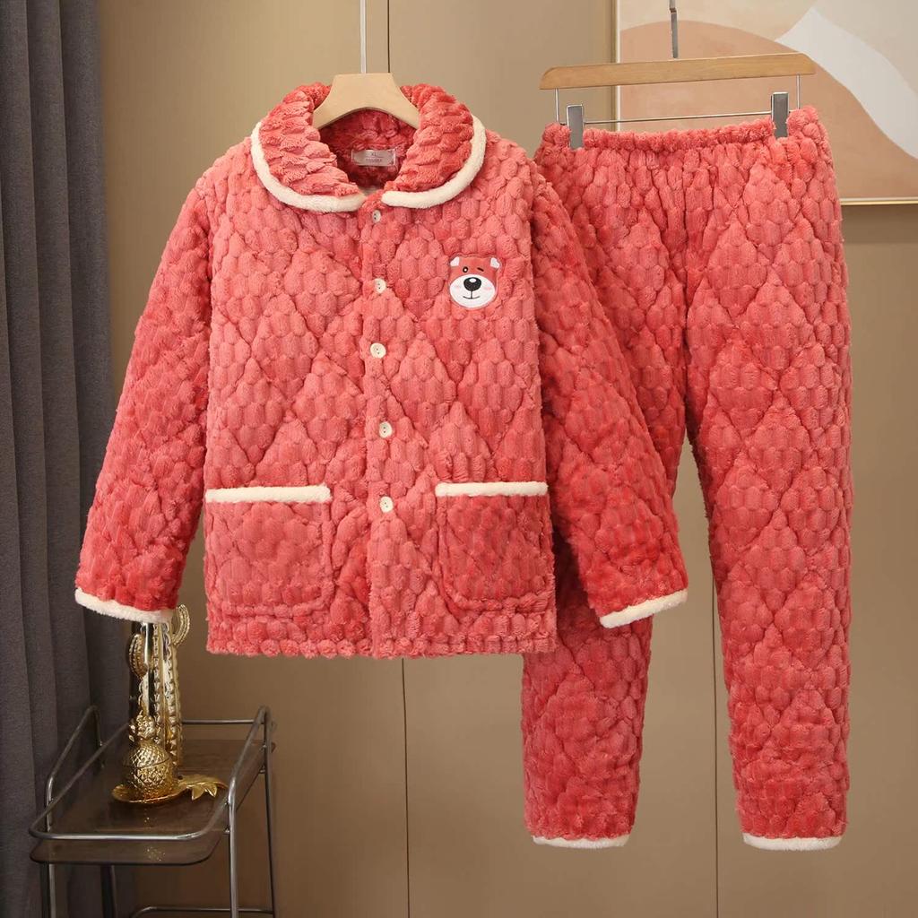 Girls' special home women's cotton thermal cotton clip flange loungewear coral winter thick velvet thickened