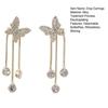 Women Detachable Butterflies Long Rhinestone Tassel Drop Earrings Piercing Shining