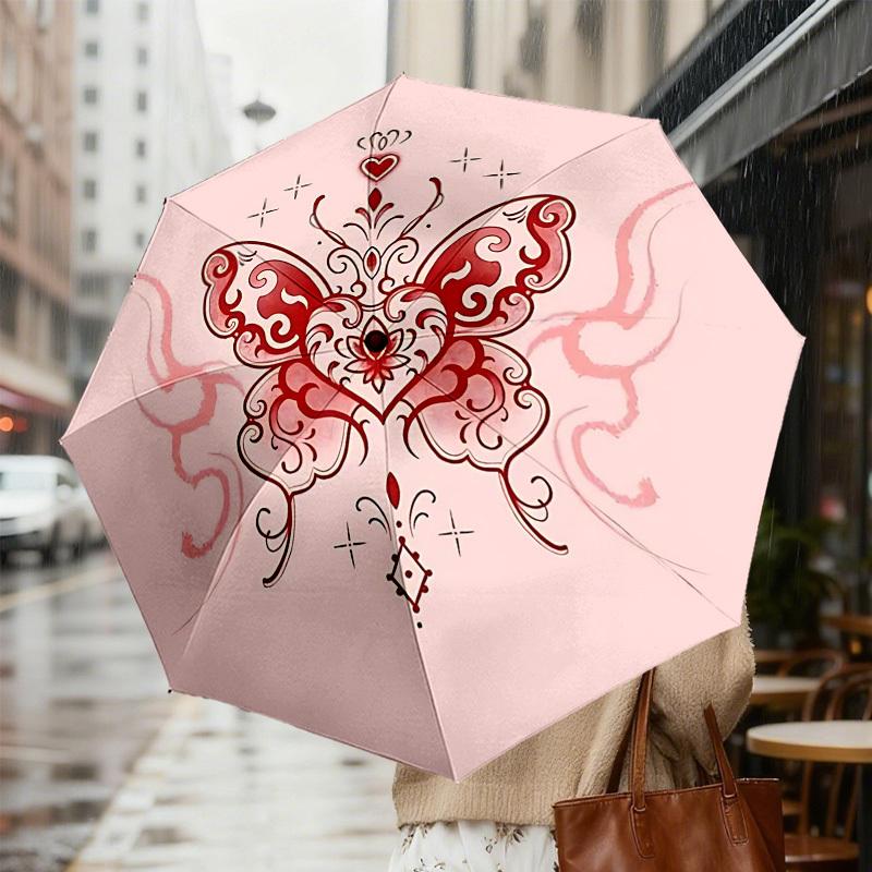 1 шт. Автоматический складной зонт-бабочка с сердцем, 8 спиц, железный каркас, подходит для путешествий, повседневного использования, на день рождения, подарок для женщин и мужчин c1231067