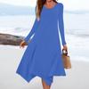 Women's Casual Fashion Round Neck Long Sleeve Solid Color Irregular Hem Midi Dress