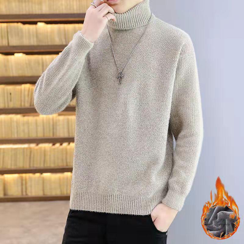 Осенне-зимний свитер с высоким воротом и бархатная толстая рубашка с низом, однотонный модный брендовый свитер, свободный кардиган, мужской пуловер