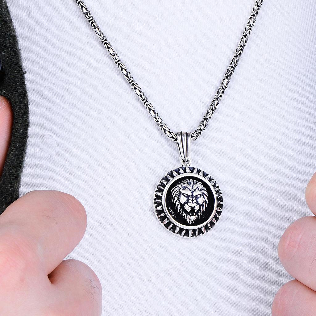 Ожерелье с подвеской в виде льва с черным родиевым покрытием для мужчин, турецкое серебро ручной работы, прочная византийская цепочка, уникальная идея мужского подарка