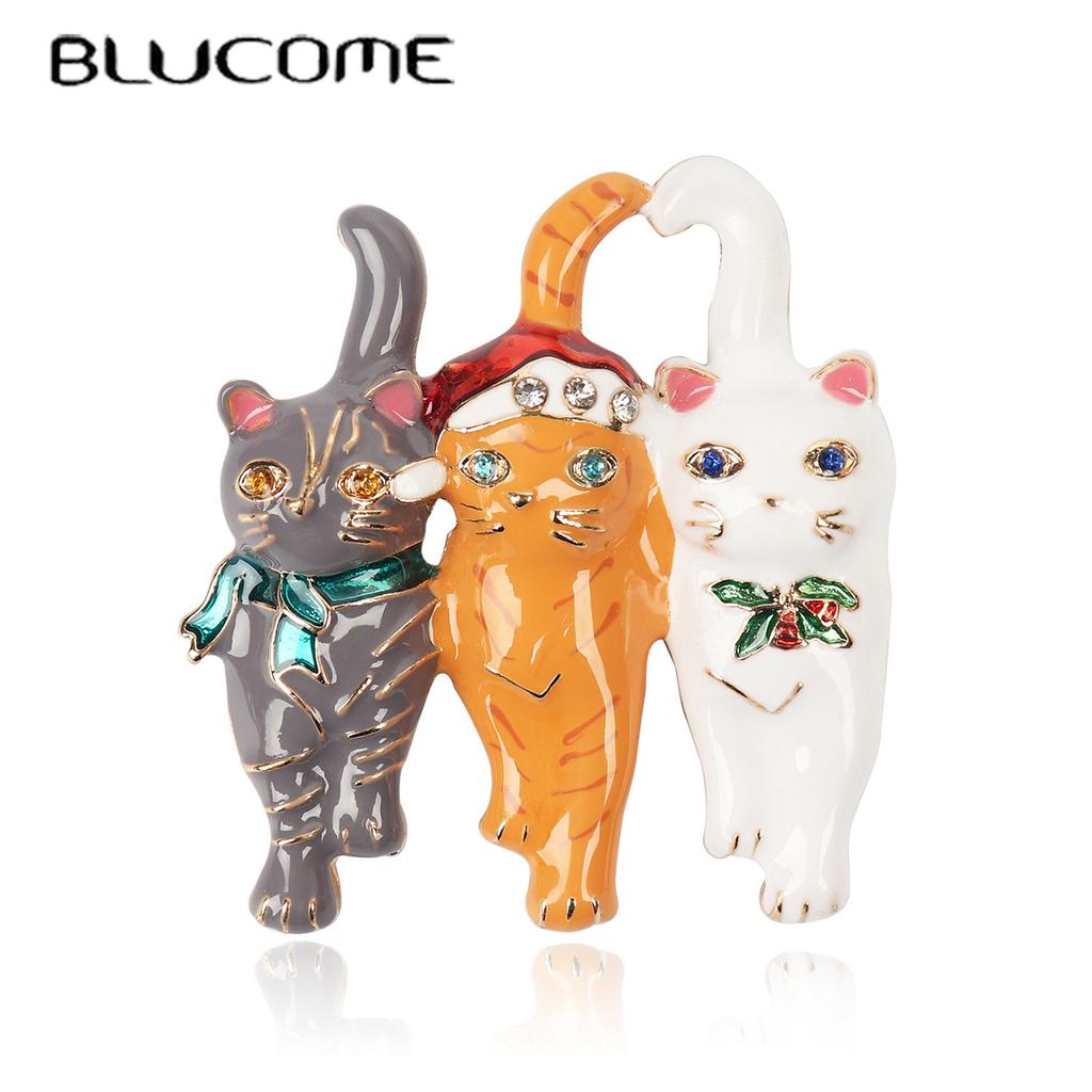 Blucome Новые три рождественские броши в виде кошки, симпатичные яркие булавки в виде животных, модные женские и мужские украшения для вечеринок, подарок детям