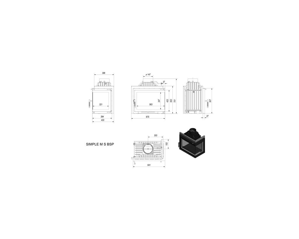 Cast Iron Fireplace KRATKI SIMPLE Right 8 kW Ø 150