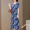 Plus Size Casual Summer Women's Dresses Elegant Slim Short Sleeve Vintage Print Long Dress Female Summer Clothes