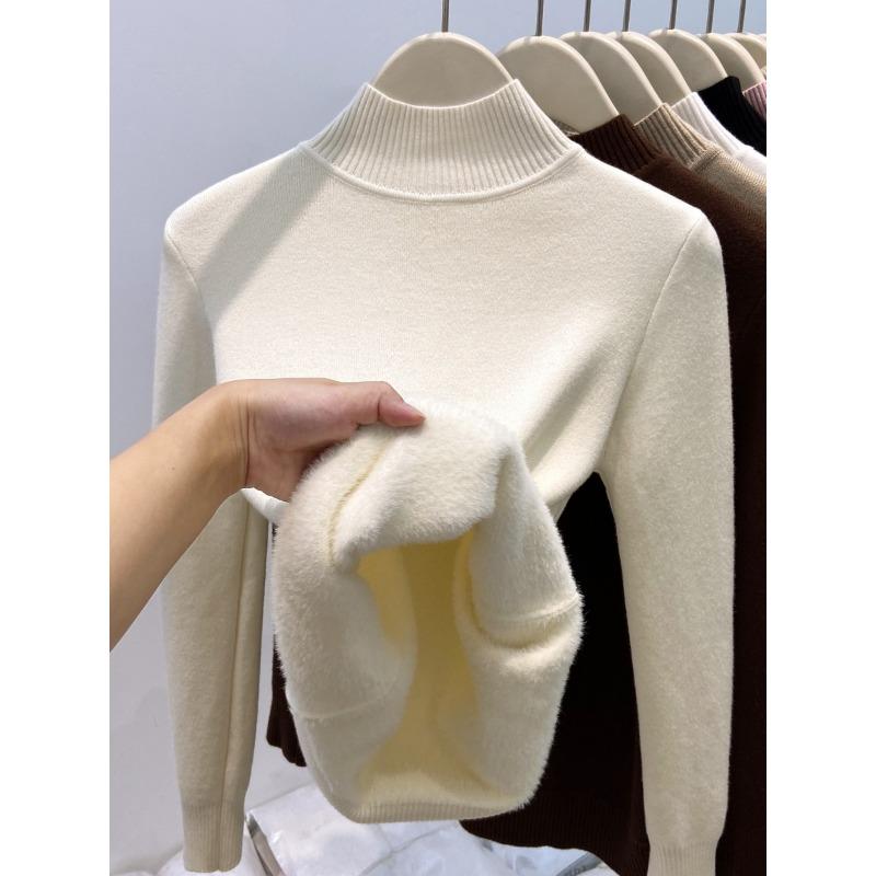 Women S Thick High Neck Long Sleeve Knit Sweater Korean Style Warm Basic Inner Top