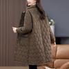 Women's Retro Argyle Cotton Mid-Length Winter Coat - Loose Casual Lapel Jacket
