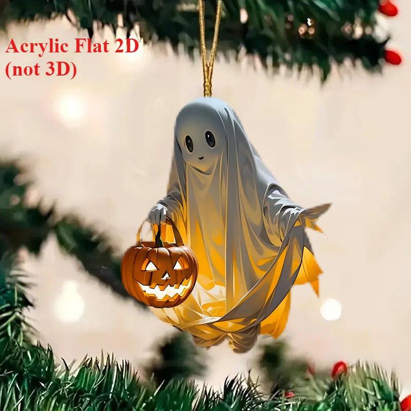 Halloween New Pumpkin Ghost Witch Pendant Girl Flat 2D Rearview Mirror Decoration Night Pendant Keychain Pendant Set Party Decoration