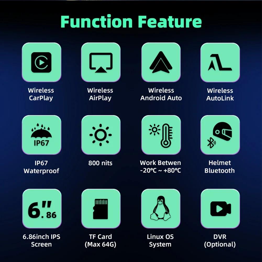 Мотоцикл CarPlay беспроводной Apple GPS Navi 7-дюймовый IPS сенсорный экран беспроводной Android Auto передний задний двойной Bluetooth дополнительный DVR