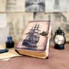 Sailing Ship Leather Journal Dairy Notebook Sketchbook 200 Deckle Papers  C-Shape Lock for Closure