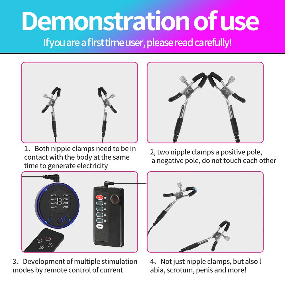 SM BDSM Electric Shock Nipple Clamps Flirting Sex Toy Pulse Full Body Massager Pads Stimulation Powerful Breast Clitoris Clip