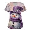 Women's Cute Printed Work Clothes V-neck Double Layer Pockets Basic Short Sleeve Top Pullover Christmas