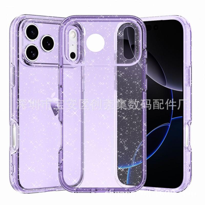 Защитный чехол военного класса для iPhone 18 Pro С точными вырезами Прозрачный с блестками В комплекте шнурок