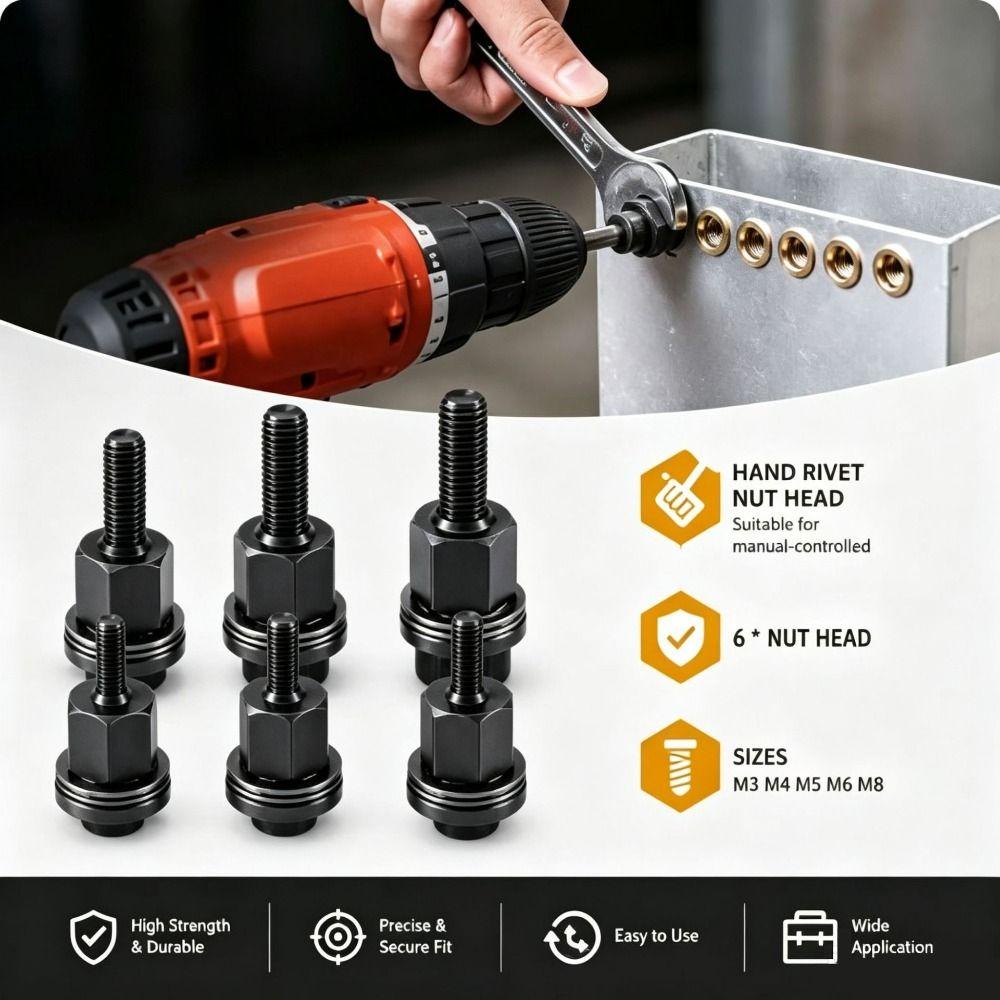60Pcs Interchangeable Mandrels Rivet Nut Assembly Metal Rivet Nut Mandrel Kit for Automotive Repair