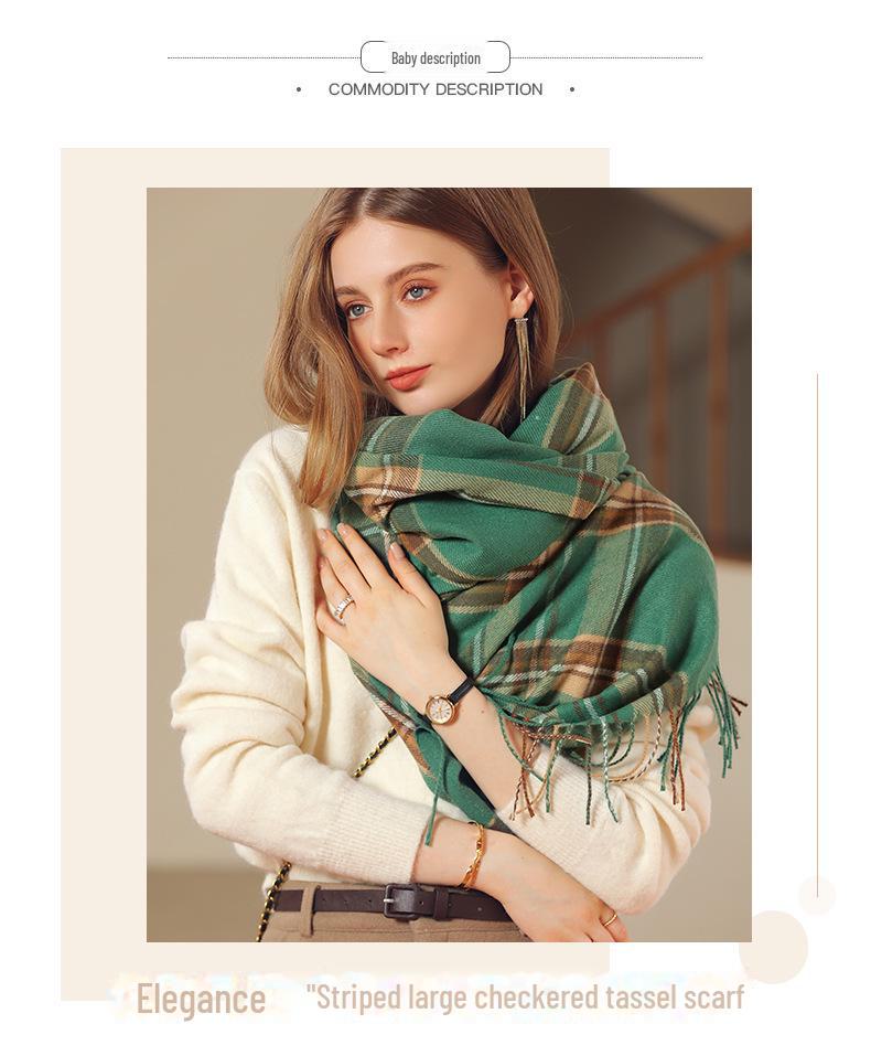 2025 Winter Women's Plaid Tassel Shawl: Medium-Length, Warm Imitation Cashmere Scarf