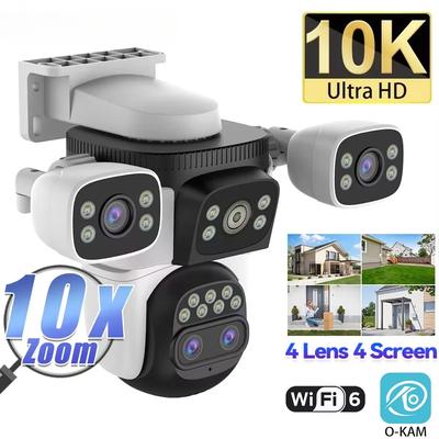 10K UHD WiFi6 камера 20MP беспроводная наружная 10-кратный зум четыре экрана четыре объектива PTZ автоматическое отслеживание водонепроницаемая камера безопасности CCTV