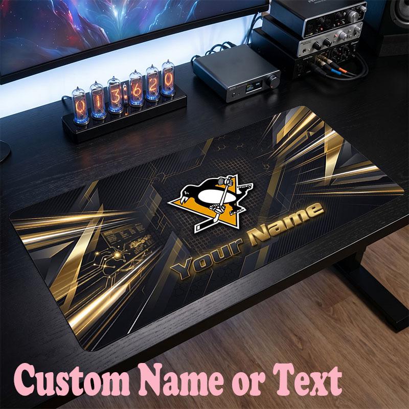 Pittsburgh Penguins Customized Name Text Mouse Pad, Large Desk Mouse Mat Personalized Home Office Present