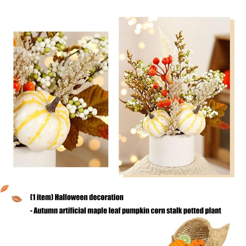 Artificial Maple Leaf Pumpkins Wheat Stalks Tabletop Planter Home Office Decoration Seasonal Display Ornament
