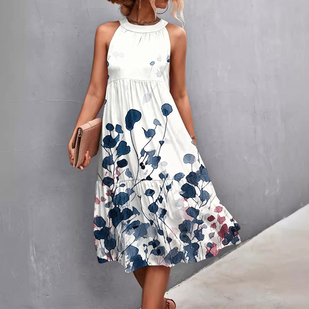 Женские летние свободные повседневные пляжные платья без рукавов с однотонным принтом и висячим вырезом