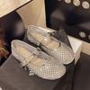 2025 New Flash Diamond One-word Buckle with Flat-soled Single Shoes Mary Jane Shoes Fashion Mesh Breathable Women's Shoes Ballet Shoes