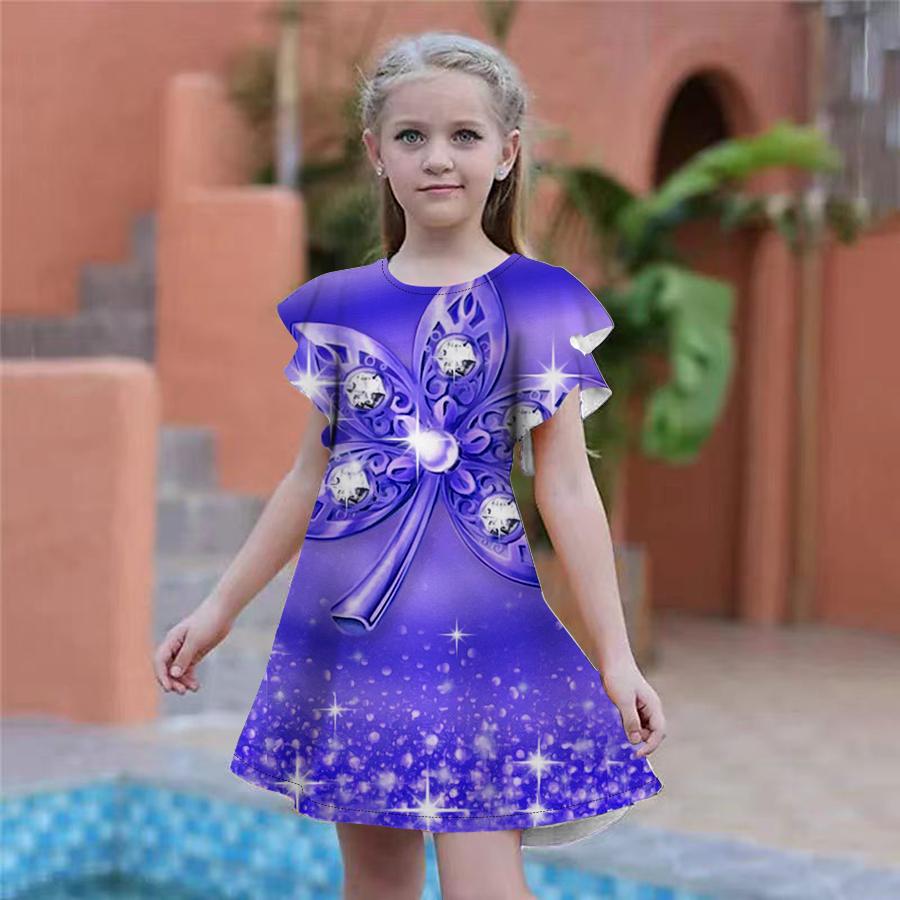 Girls Pearl Maple Leaf Print Dresses Kids Girl Party Dress Loose Fitting Loose Fitting Short Sleeved Skirt For Girls Over Four Years Old