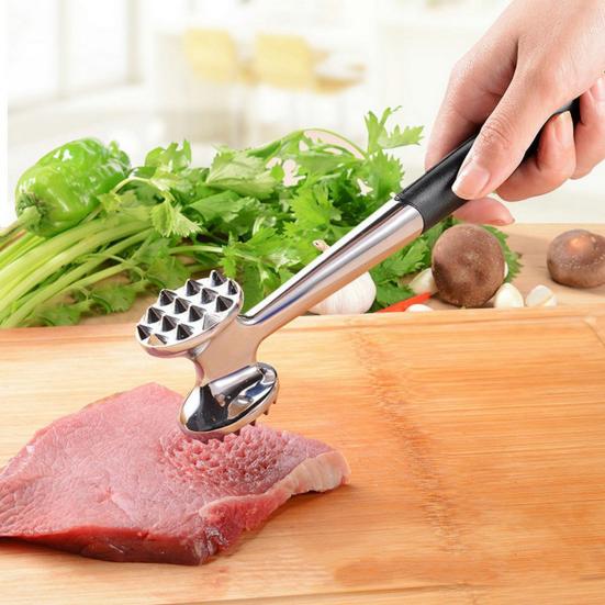 Meat Tenderizer Hammer with Anti-Slip Handle Dual-Sided Mirror Polished Comfortable Grip Pounder Heavy Duty Pounder Tool for Steak Fish