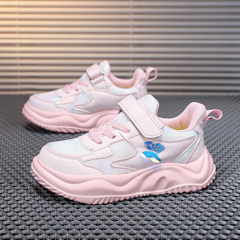 Childrens Sports Shoes Spring Fashion Butterfly Girls Leather Pink Breathable Antislip Light Casual Flat Kids Running Shoes