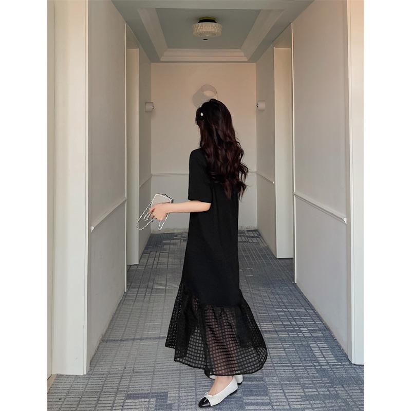 Dimanaf Women 2025 Summer Plus Size Casual Short Sleeve Oversize Plaid Hollow Long Shirt Dress Loose Dress New