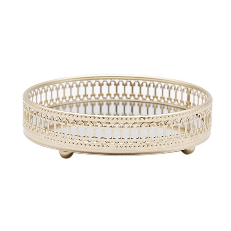 Nordic Luxury Metal Mirror Tray Round Plate Desktop Jewelry Storage for Coffee Table Dresser Bathroom Bedroom Home Decor