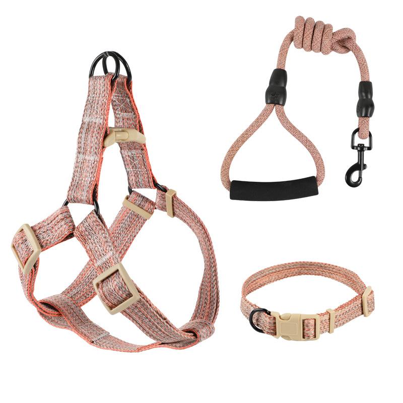 Three-piece Set Of Pet Dog Chest Strap Vest Dog Leash Explosion-proof Collar Outdoor Supplies Small Dog Walking Leash