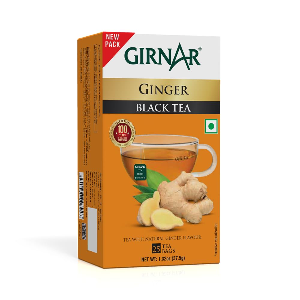 Girnar Adrak Chai Ginger Tea Bags 25 Count Pack For Hot Strong Flavored Desi Chai Experience