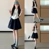 Темно-синяя короткая юбка для женщин на лето Новая с высокой талией Облегает бедра, чтобы сделать их стройными А-силуэт Японский студенческий стиль Пышная юбка