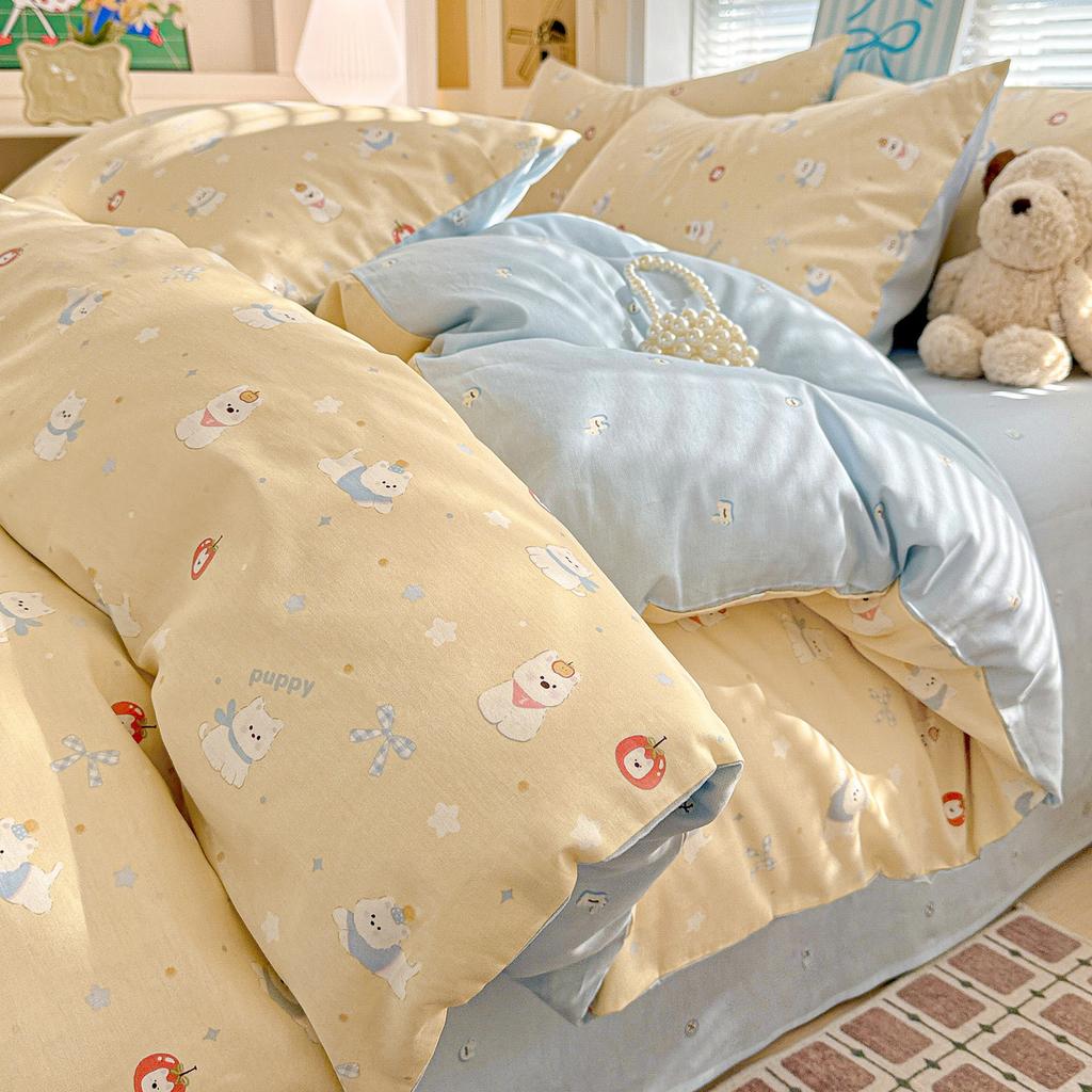 Small fresh pure cotton bed four-piece cotton quilt cover bed sheet student dormitory three-piece bedding can sleep naked skin-friendly