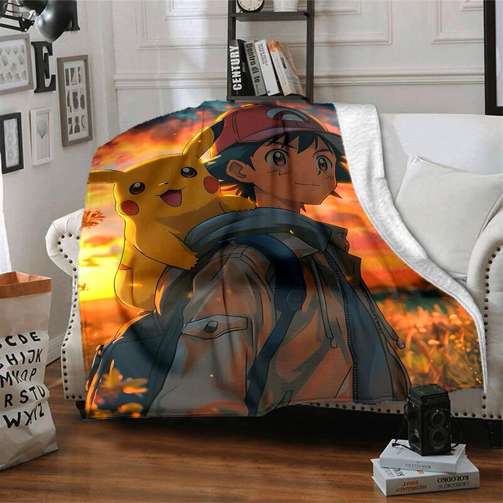 1pc Pokémon Trainer Pikachu Flannel Blanket, Soft Skin Friendly with Digital Printing, Various Sizes Available for Family, Friends, Birthday