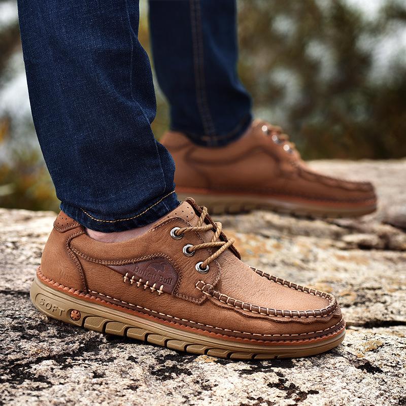 Абсолютно новые мужские осенние кожаные туфли из воловьей кожи, мягкие, вентилируемые, со шнуровкой, модные повседневные туфли на плоской подошве, инструментальная обувь