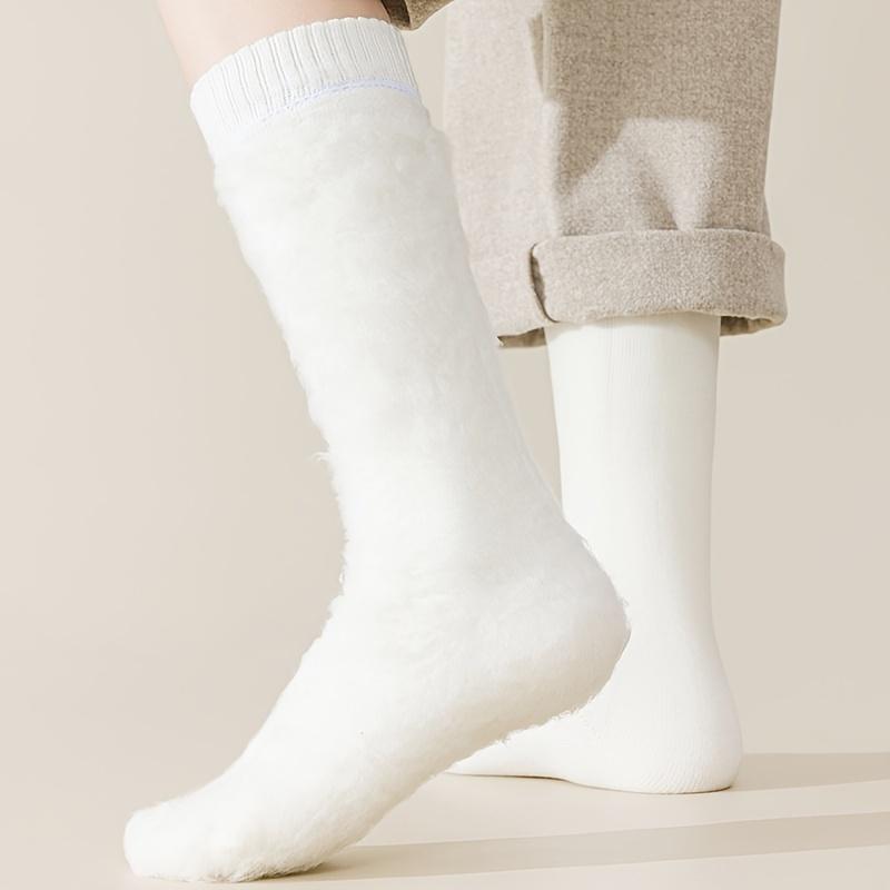 3 Pairs Solid Fleece Lined Calf Socks, Thickened & Warm Long Socks For Fall & Winter, Women's Stockings & Hosiery