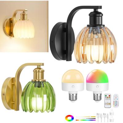 Настенный светильник Тюльпан из стекла RGB: Перезаряжаемый беспроводной прикроватный и гостиничный светильник