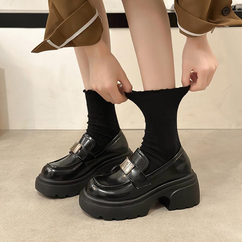 Лоферы 2024 Весна и Осень Повседневная Универсальная Квадратный Носок Милая и Милая Мэри Джейн Толстая Подошва Женские Туфли, Увеличивающие Рост